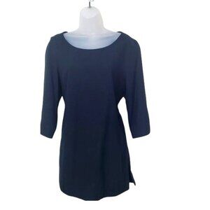 SOFT SURROUNDINGS Womens Top‎ SZ XS Tunic 100% Cotton Black Slit 3/4 Sleeves